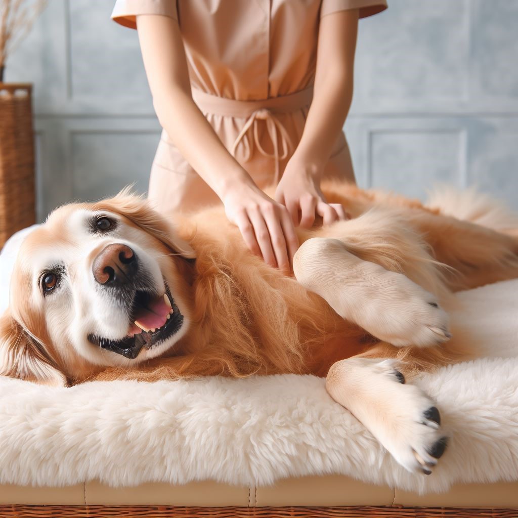 a dog being massaged