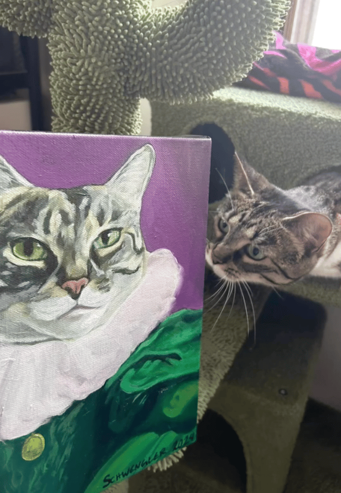 Regal oil portrait of a pet cat