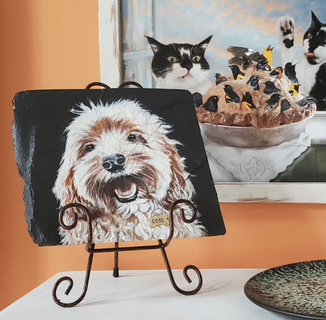 Portrait of Odie on Slate Slab