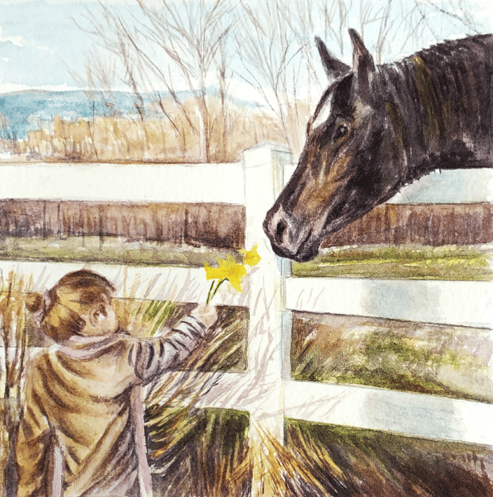 Custom Watercolor Horse and  Child Portrait